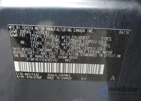 2014 Toyota Rav4 Xle z USA, uszkodzony, nr VIN 2T3RFREV1EW165492